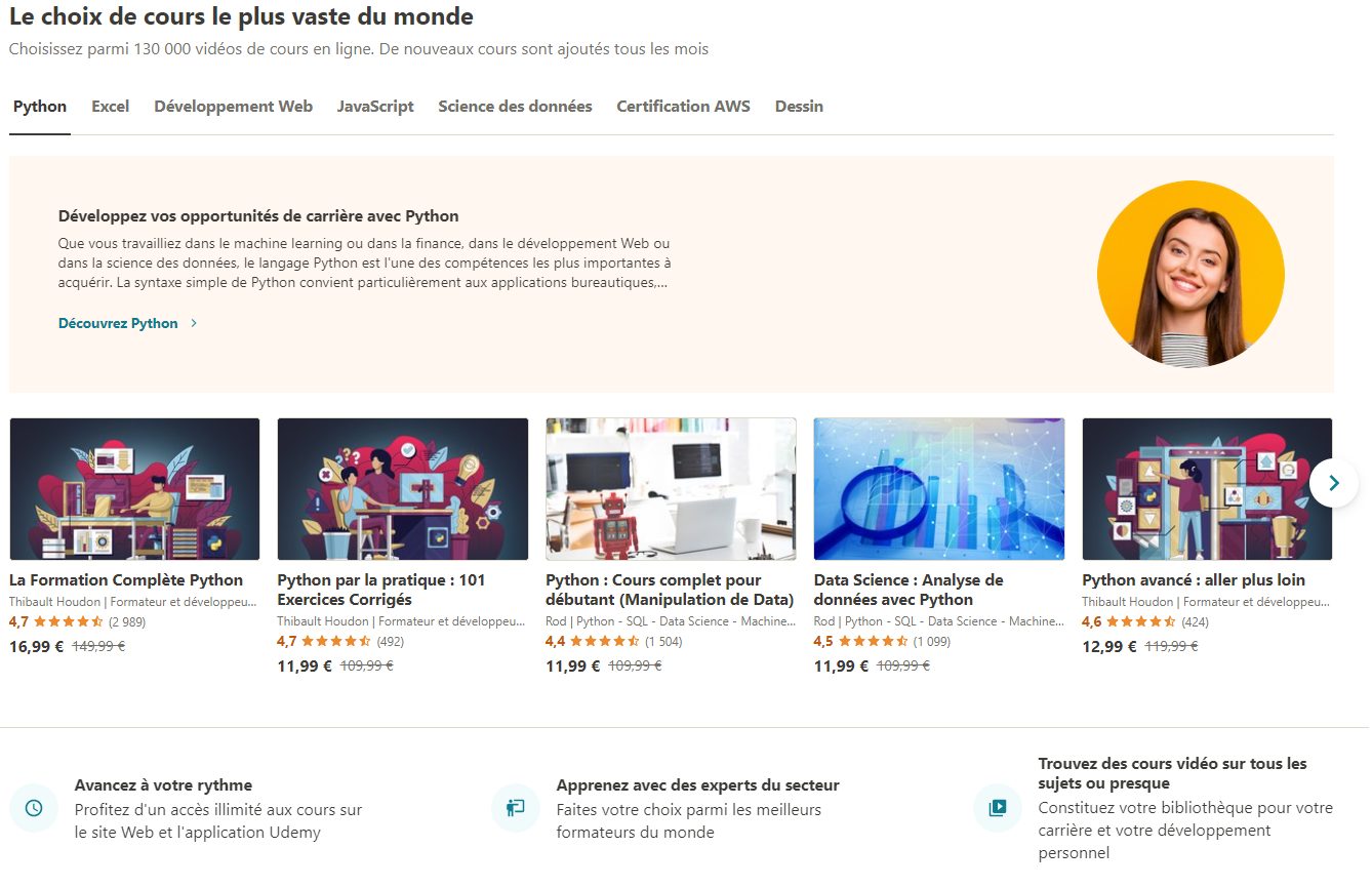 Udemy accueil